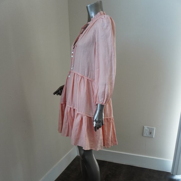 Veronica Beard Hawkin Linen Dress Pebble Light Coral Size 4 New Tag $448 - Picture 3 of 8